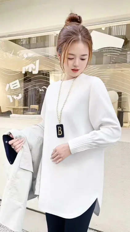 早秋女士t恤白色内搭加绒加厚长袖打底衫鲨鱼裤芭比裤专用上衣