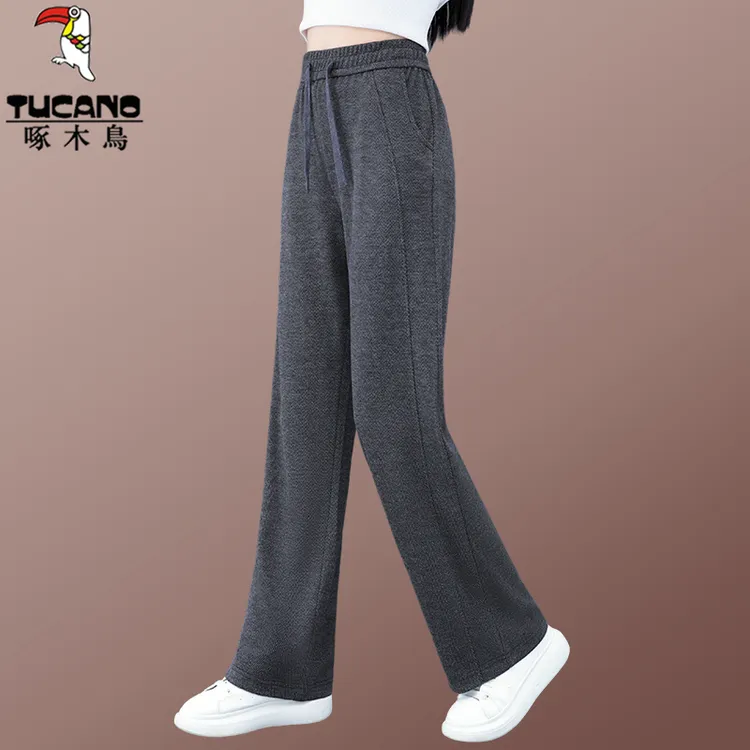 啄木鸟窄版阔腿裤女高腰春秋新款2025中年妈妈休闲卫裤宽松运动裤
