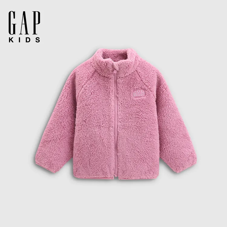 Gap男女童2025秋季新款logo绣章珊瑚绒立领宝宝卫衣装上衣804622