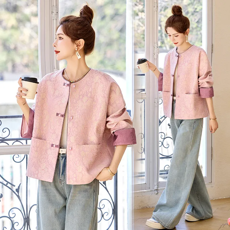 新中式国风提花外套女短款2025春秋新款时髦洋气超好看小个子上衣