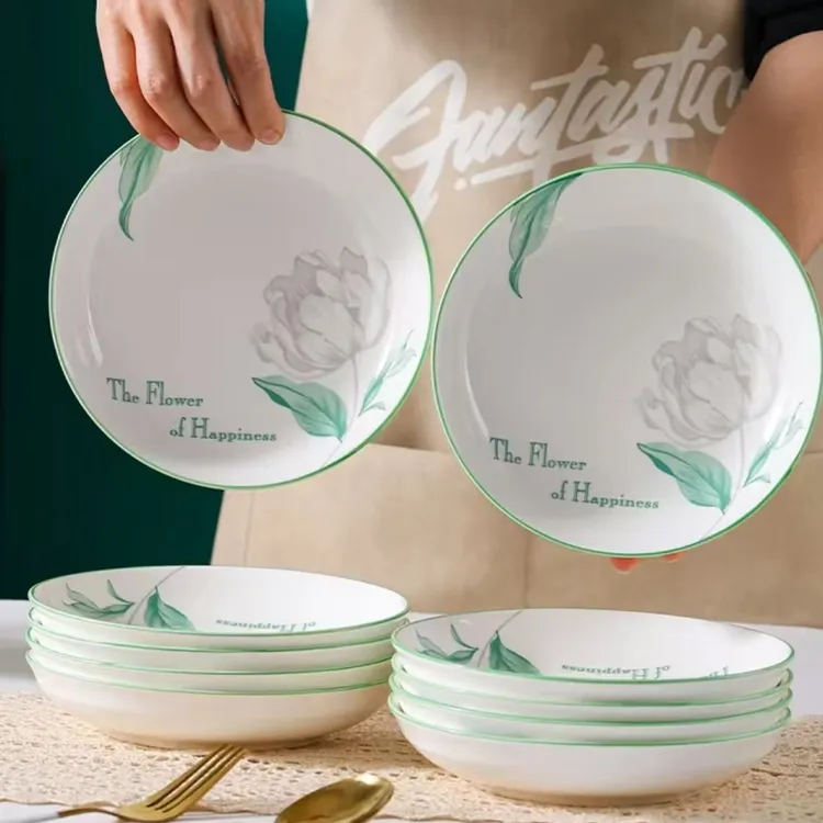 茉莉花6.5英寸盘子10只装人工手绘小盘子吐骨碟凉菜高温釉下彩