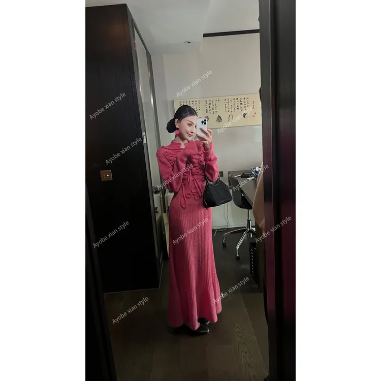 【AYOBE】原创款 名媛高级感小众超细马海毛+超细羊毛绑带长裙