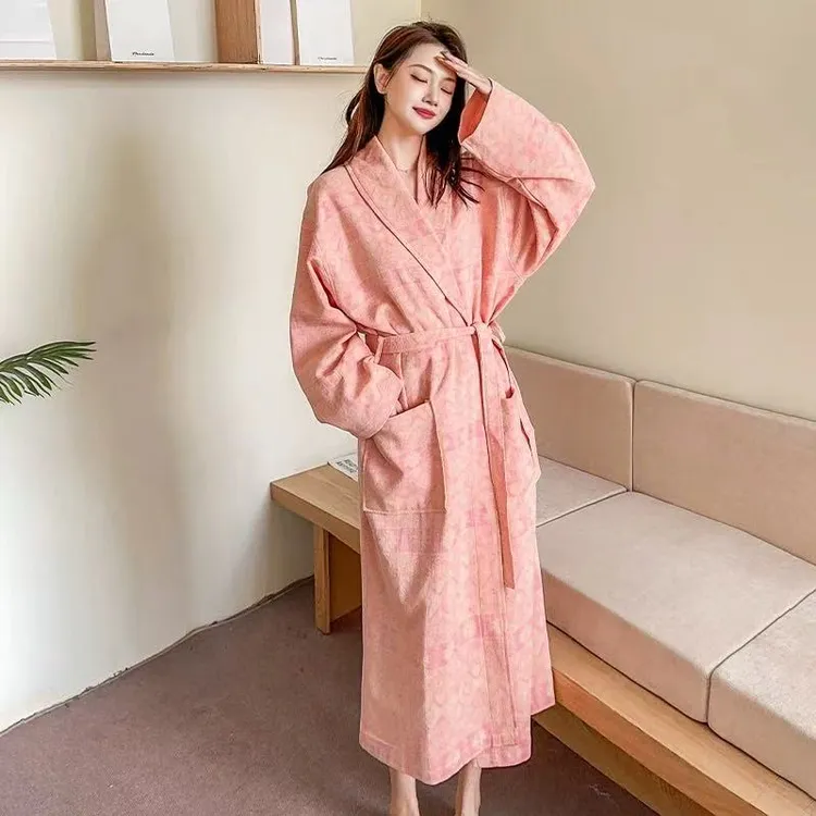 春夏纯棉浴袍五星级酒店情侣睡袍男女家居服双层纱布吸水长款浴衣