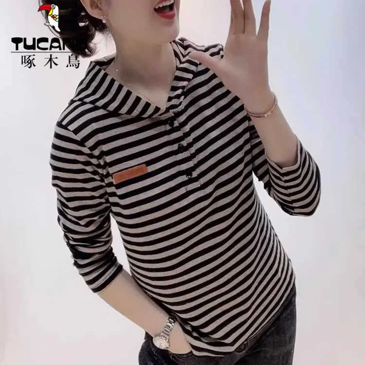 啄木鸟正品2025新款休闲简约通勤显瘦上衣中年妈妈秋季时尚百搭条