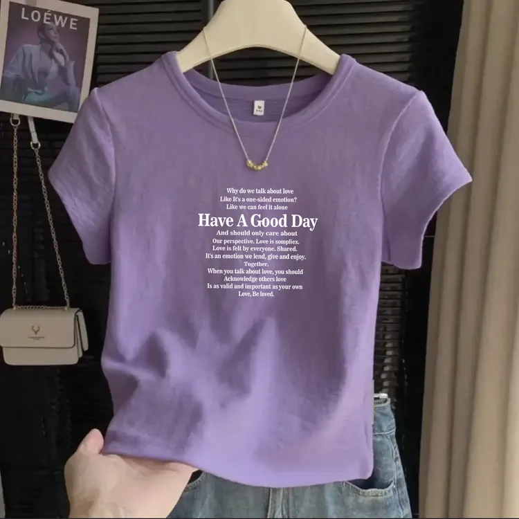 圆领正肩短袖t恤女肌理感夏季2025年修身显瘦棉简约凉感上衣棉纱