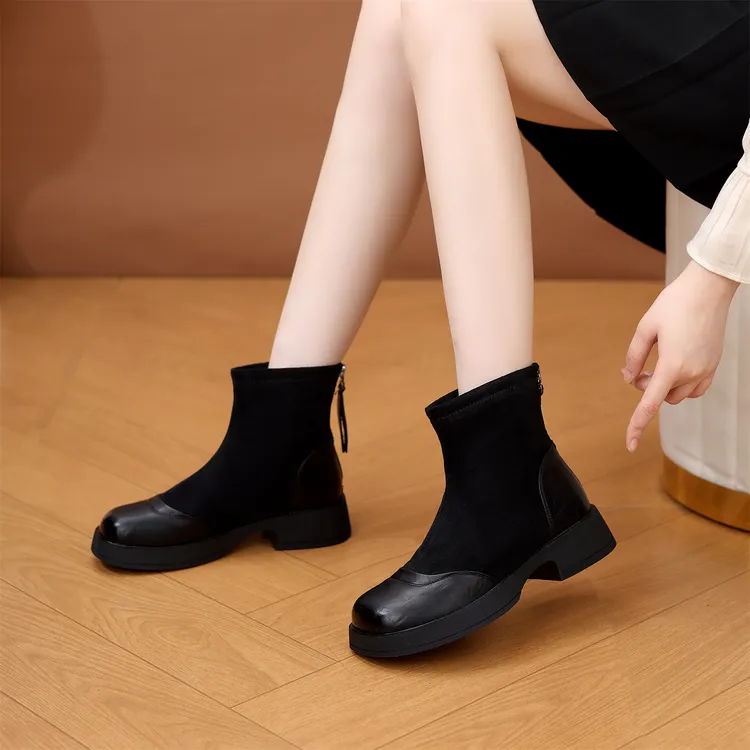 法式百搭弹力瘦瘦靴女2025秋冬新款时尚高级感小踝靴厚底马丁靴子