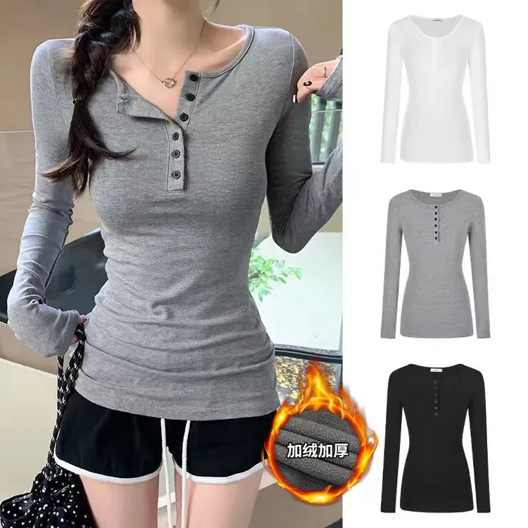 Moses Queen/魔西女王设计感半开领上衣中长款ins辣妹修身长袖T恤