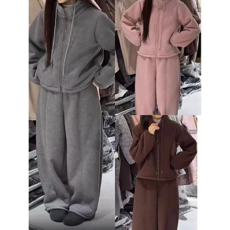 立领妞妞条三层加厚秋冬季保暖可外穿女士家居服套装洋气睡衣加绒