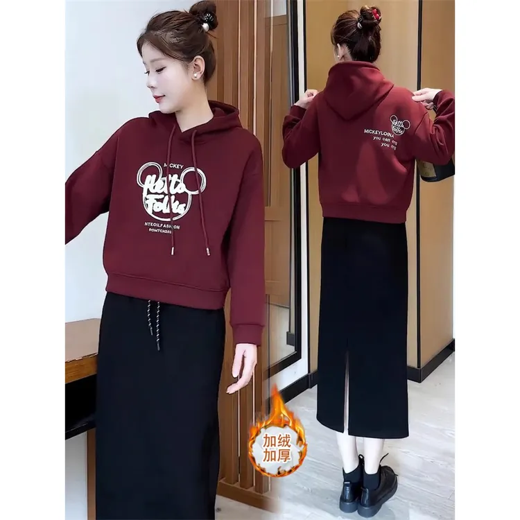 加绒加厚连帽卫衣女士秋冬装新款小个子洋气外套休闲百搭保暖上衣