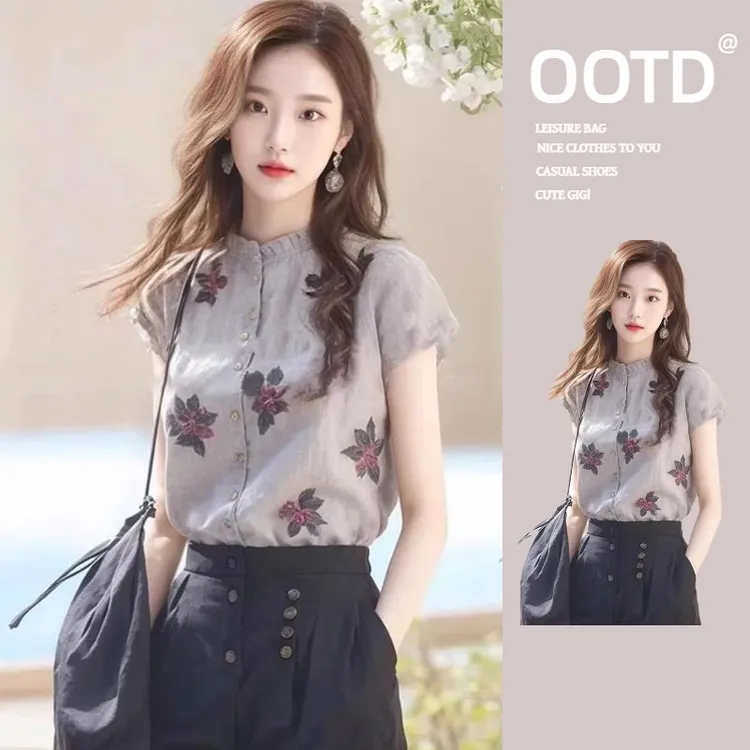 2025夏季新款独特别致减龄短袖衬衫女设计感小众洋气高端绝美上衣