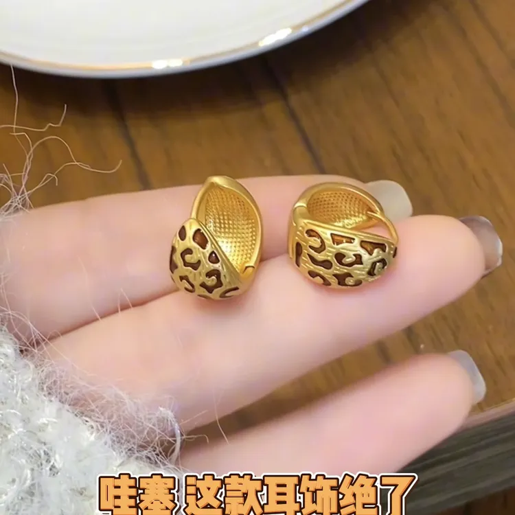 铜合金耳饰 小众复古设计感豹纹耳扣气质时尚百搭高级