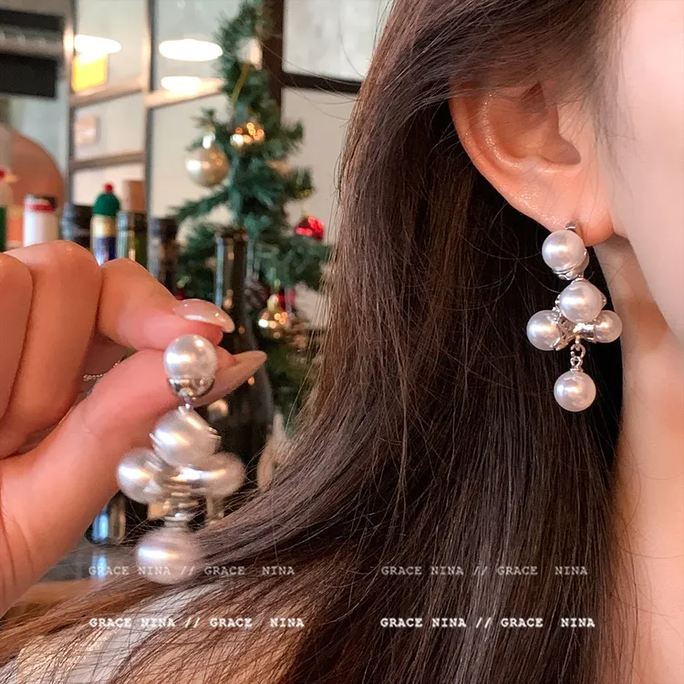 铜合金耳饰 许我耀眼许妍同款珍珠耳环女设计感法式长款耳饰耳钉