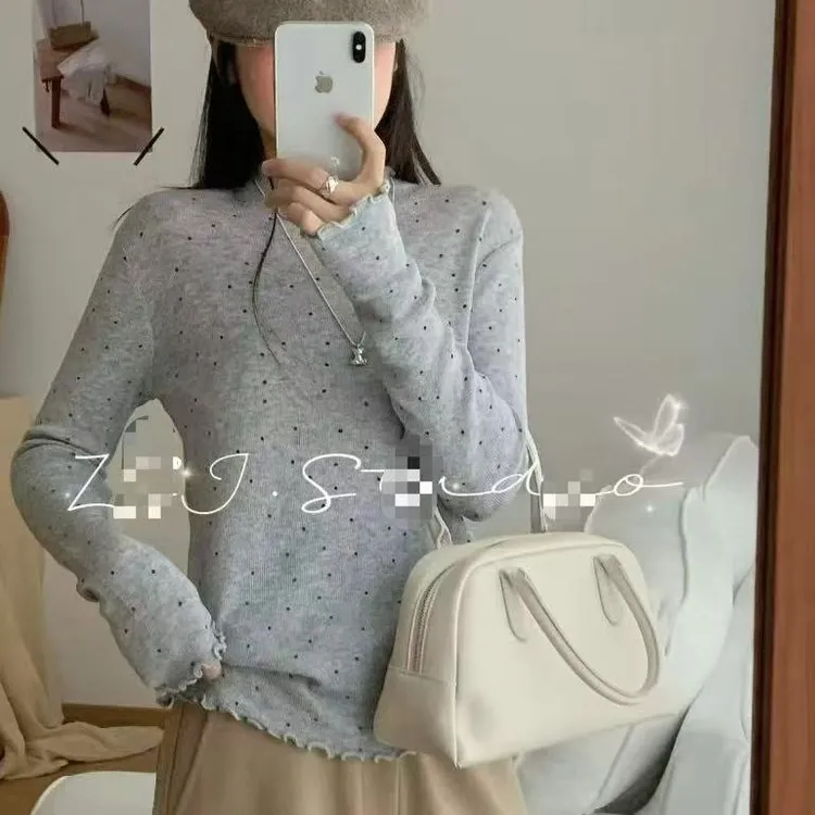 2025大码韩系波点百搭时尚显瘦减龄打底衫