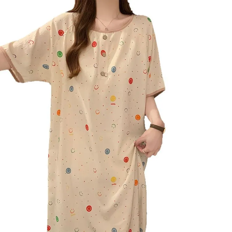 夏天短袖家居服夏季薄款睡裙连衣裙可外穿女睡衣女卡通自带胸垫