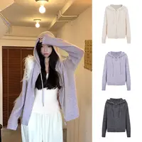 Moses Queen/魔西女王秋冬连帽双拉链针织外套女百搭显瘦开衫上衣