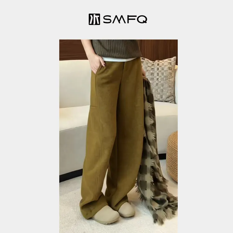 水木夫妻进口澳洲羊毛磨毛立裁显瘦镰刀百搭弯刀裤