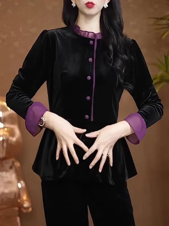 黑色法式气质上衣女时尚木耳边秋季女装J显瘦百搭洋气女士衬衫