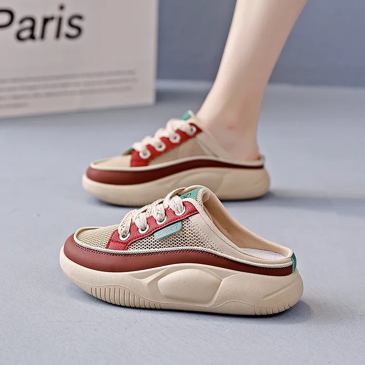 爆款时尚厚底透气半拖鞋2025年夏季半托百搭一脚蹬凉拖女鞋6608-1