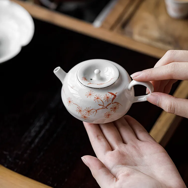 釉下彩手绘松茶壶手工创意泡茶器草木灰釉功夫茶具家用陶瓷单壶