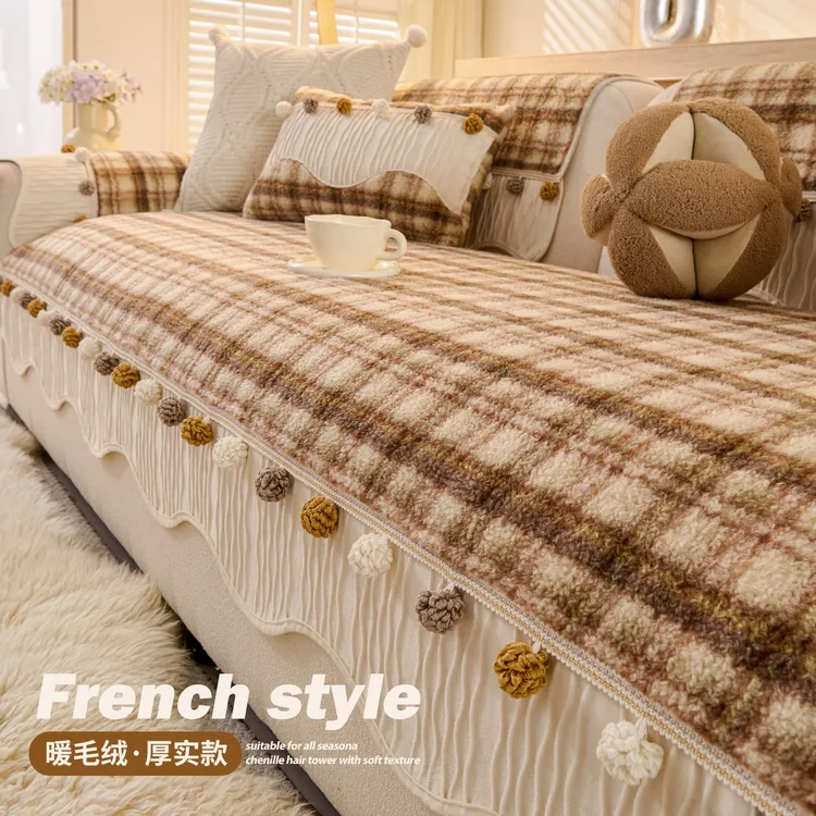足姿秋冬加厚防滑沙发垫法式毛绒直排沙发坐垫2025新款一片式盖巾