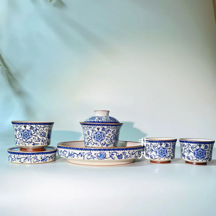 汝窑帝王缠枝莲悬停盖碗开片可养大壶承中式旋转盖碗大号主人杯