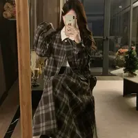 胖颖专属大码秋季新款学院风韩系格子外套+半身裙时尚套装9948