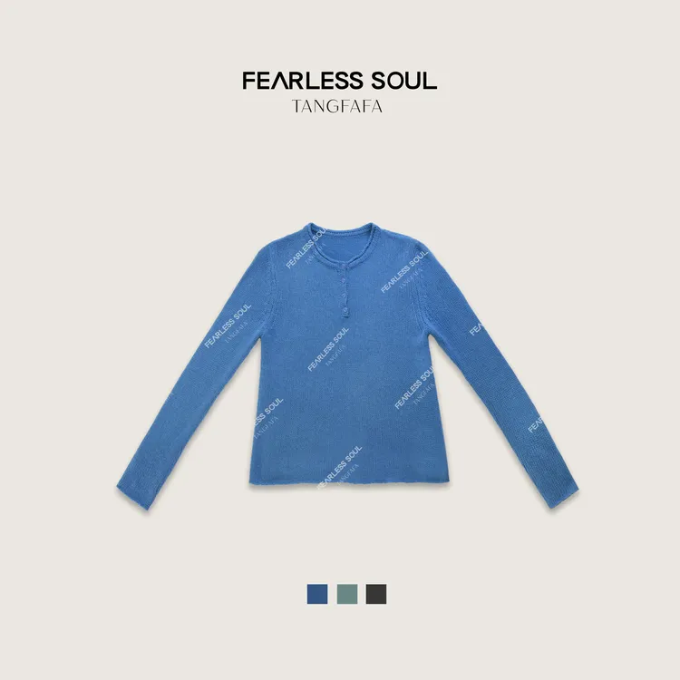 唐发发TFF进口超细美丽诺彩色羊毛卷边修身亨利领毛衣 825FM738 -