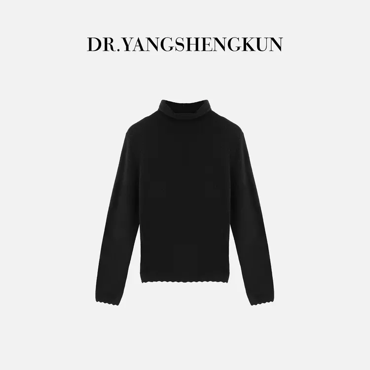 杨圣坤2025新品100%山羊绒手工钩花波浪边高领针织衫S82592509