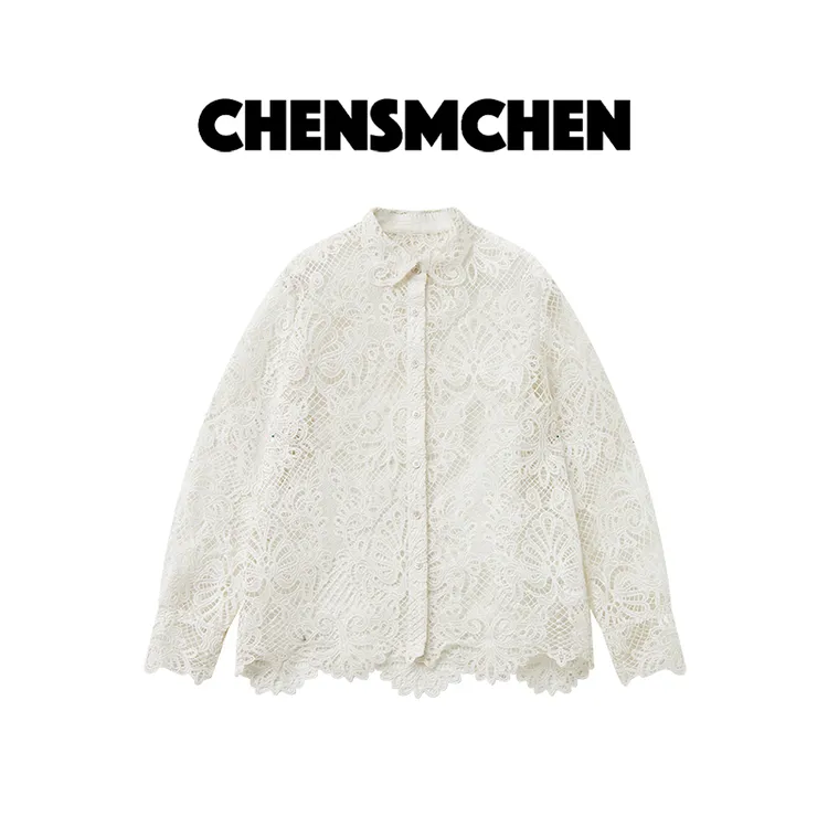CHENSMCHEN 纯色镂空蕾丝衬衫女时尚优雅精致休闲衬衣CSC5529TT