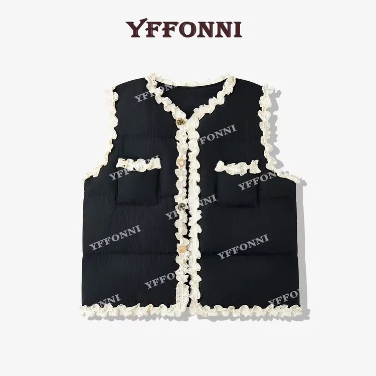 【YFONI】韩韩小香花边棉服马甲