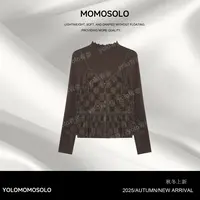 •金谷•2025冬半高领磨毛蕾丝长袖镂空弹力打底衫叠穿上衣259888