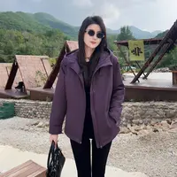 加棉刺绣字母连帽夹棉冲锋衣外套修身显瘦洋气保暖上衣大码女020