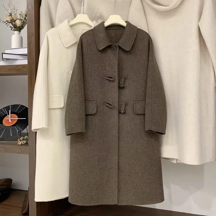 牛角扣双面羊绒大衣女中长款秋冬新款xiao'g小个子羊毛外套