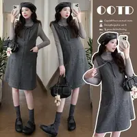 孕妇两件套背带裙2025秋冬蝴蝶结系带针织打底毛衣洋气时尚连衣裙