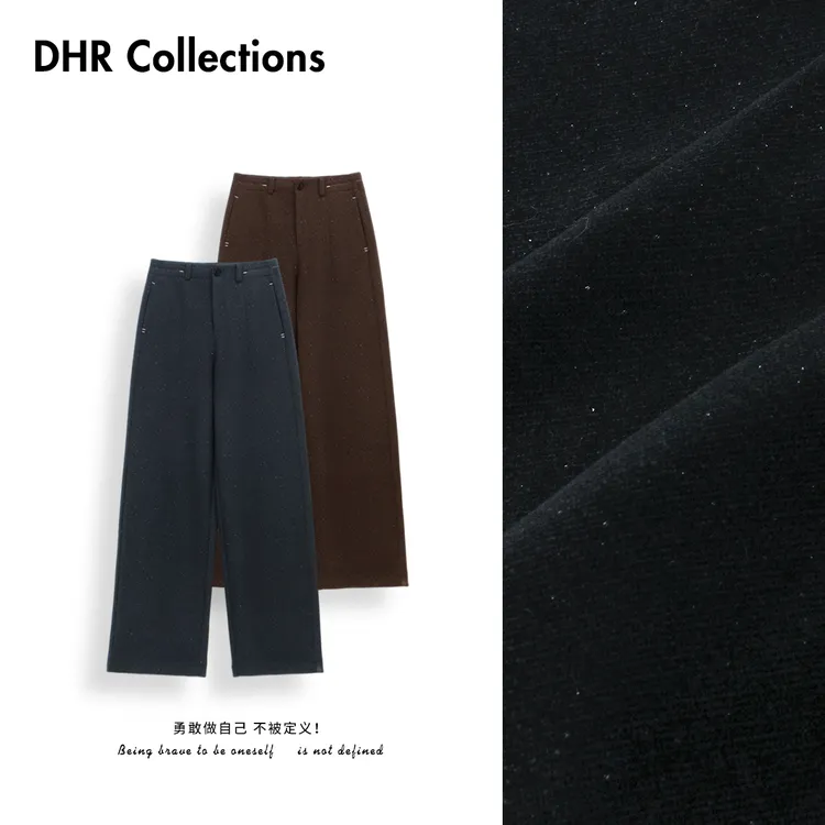 豆豆9【满天星羊毛裤】绵羊毛+醋酸加绒加厚气质直筒裤长裤610625DK