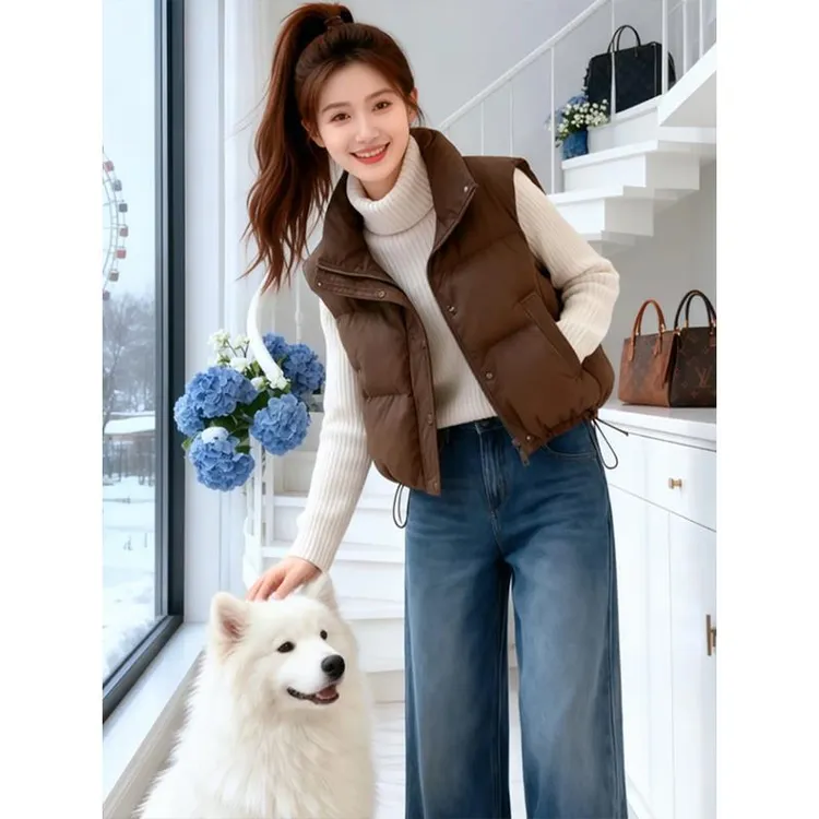 韩系立领短款羽绒棉服马甲女2025秋冬新款高级感洋气保暖背心坎肩