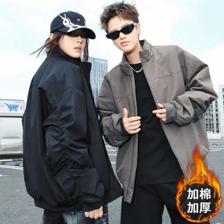 美式硬汉风教练夹克男女款秋冬三防立领工装飞行员短款棉衣外套