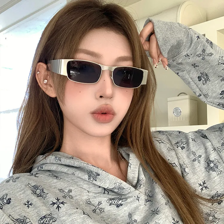 未来科技感欧美复古小方形太阳镜女时尚街拍防紫外线百搭Y2K墨镜