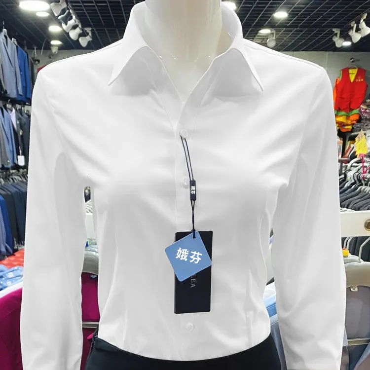 v领白色衬衫女长袖2025春秋新款韩版修身工作服正装免烫职业衬衫