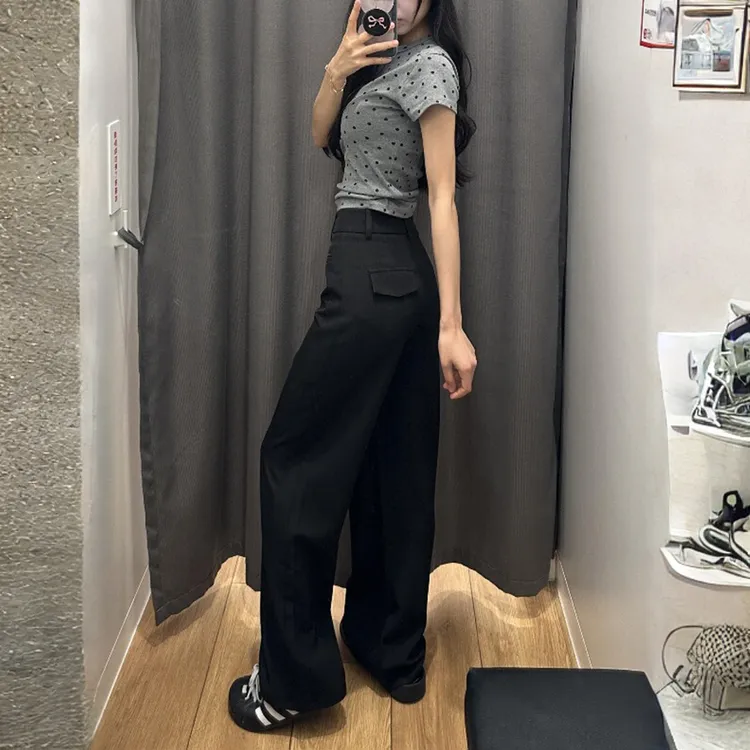 秋冬加绒高级感垂感西装裤显瘦微喇裤大码胖mm韩系慵懒松弛感裤子