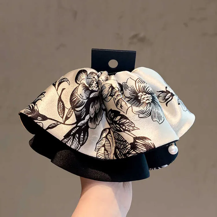 法式网红复古裙摆马尾抓夹轻奢气质印花盘发鲨鱼夹洋气后脑勺头饰