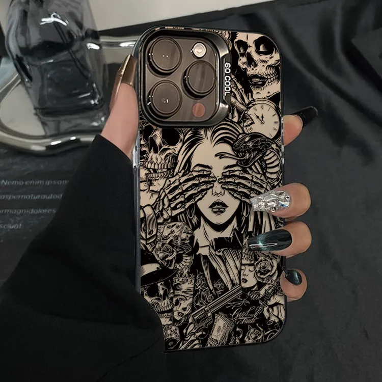 骷髅女孩适用苹果16/15promax手机壳iphone14/13全包12/11防摔7/8