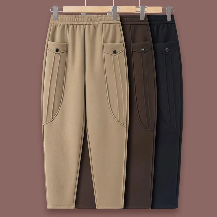 加绒加厚2025秋冬新款高腰显瘦百搭宽松保暖中老年妈妈女装萝卜裤