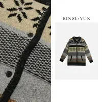 KINSE YUN  『旺旺开衫』复古提花慵懒宽松粗针毛衣开衫QD1332