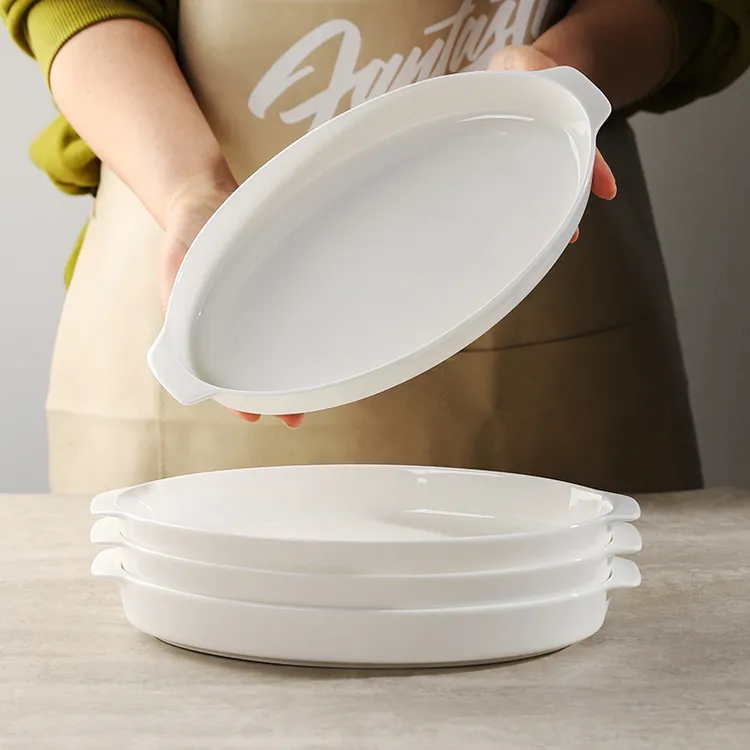 隆玫格骨瓷双耳鱼盘家用蒸鱼盘子2025新款轻奢高级感烤鱼盘子小号