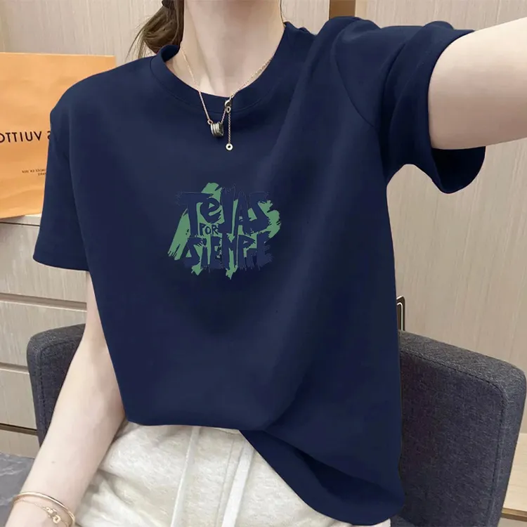 美式圆领宽松百搭T恤短袖女棉质ins超好看正肩遮肉韩版内搭上衣服