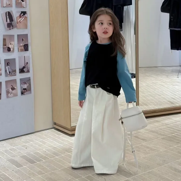 女童套装春秋款2025新款洋气时髦小女孩纯色背心长袖打底衫洋气套