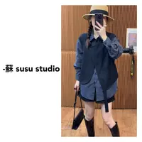 JS2025早秋新款翻领长袖假两件衬衫宽松时尚洋气上衣0851