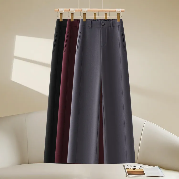 秋季裤子西装裤女新款高腰直筒休闲裤宽松显瘦垂感窄版阔腿裤毛呢