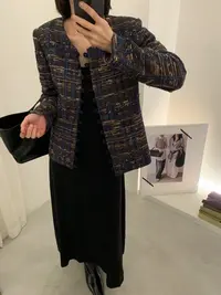 WANTHAT/凡黛卡肌理感纱线复古圆领长袖直筒小香风外套女918898